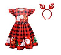 Dress Girls Christmas - Christmas Dress Children Toddlers Cute Christmas Cartoon Prints Costume Cosplay Party Princess Dress Headband Outfits (Red 5 6 Years)