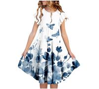 Dress Girls Party Dress Elegant Ruffle Short Sleeve Summer Dresses Children Plain A Line Casual Dress Ruffles Princess Dress Cotton Swing Casual Dress