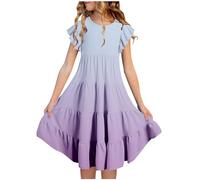 Dress Girls Party Dress Elegant Ruffle Short Sleeve Summer Dresses Children Plain A Line Casual Dress Ruffles Princess Dress Cotton Swing Casual Dress