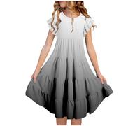 Dress Girls Party Dress Elegant Ruffle Short Sleeve Summer Dresses Children Plain A Line Casual Dress Ruffles Princess Dress Cotton Swing Casual Dress