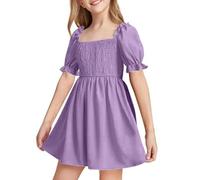 Dress Girls,Toddler Baby Girl Dress Ruffle Short Sleeve Elastic Solid Square Neck Flared Casual Summer Dresses For Girls