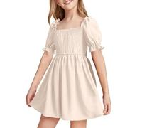 Dress Girls,Toddler Baby Girl Dress Ruffle Short Sleeve Elastic Solid Square Neck Flared Casual Summer Dresses For Girls