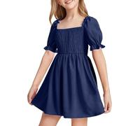 Dress Girls,Toddler Baby Girl Dress Ruffle Short Sleeve Elastic Solid Square Neck Flared Casual Summer Dresses For Girls