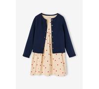 Dress & Jacket Outfit with Floral Print for Girls navy blue