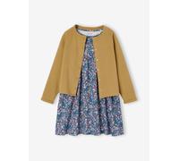 Dress & Jacket Outfit with Floral Print for Girls pale yellow