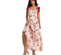 Dress Lace-up Printing Holiday Summer Dress Ethnic A-line Free Style Vestidos People Chic Maxi Dresses(Floral,M)