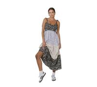 Dress Lace-up Printing Holiday Summer Dress Ethnic A-line Free Style Vestidos People Chic Maxi Dresses(Black Floral,M)