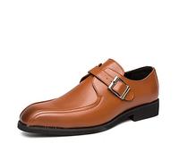 Dress Oxford for Men Slip On Bike Toe Monk Strap Vegan Leather Block Heel Anti-Slip Low Top Working(Brown,10 UK)