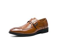 Dress Oxford for Men Slip On Monk Strap Crocodile Print Faux Leather Anti-Slip Low Top Block Heel Walking(Yellow,9.5 UK)