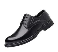 Dress Oxford Formal Shoes for Mens Burnished Leather Classic Lace Up Business Working Office Anti-Slip Non Slip Rubber Sole Block Heel Low Top Shoe Wingtip Office(8 UK) Black