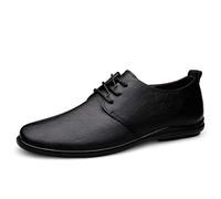 Dress Oxford Shoes for Men Lace Up Round Toe Leather Derby Shoes Block Heel Low Top Slip Resistant Classic(Black,9.5 UK)