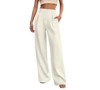 Dress Pants For Women UK Elasticated High Waist Work Trousers Stretchy Baggy Straight Wide Leg Slacks Solid Palazzo Pants Lightweight Comfy Formal Pant Casual Lounge Bottoms Business Pant Office