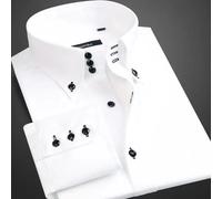 Dress Shirt for Men Button-down Collared Formal Business Long Sleeve Casual Korean Fashion Slim Fit Male Designer Shirts White 40 Asian size XL White buckle 2186