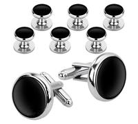 Dress Shirt Studs,8Pcs Black and Silver CuffLinks for Men CuffLink Studs Buttons for Wedding Formal Occasions Classic Dress Shirt Studs for Groom Father Husband Boyfriend Dad
