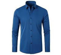 Dress Shirts for Men UK Sale Clearance Long Sleeve Solid Color Stretch Formal Shirts Business Turn-Down Collar Dress Shirt Regular Fit Wedding Work Smart Button Down Shirt Tops with Pocket