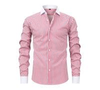 Dress Shirts Men 4-Way Strech Shirts Striped NO Iron Long Sleeve Business Shirt Regular Fit Collared Formal Wedding Work Mens Shirt Button Down Tops