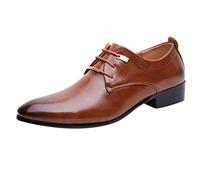 Dress Shoes for Men Business Leather Shoes, Pointed Toe Flat Leather Oxford Wedding Classic Comfortable Shoes Uniform Vintage Office Summer Brogue Suit Jacket Shoes Brown