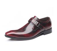 Dress Shoes for Men Slip On Square Toe Monk Strap PU Leather Rubber Sole Resistant Non Slip Anti-Slip Low Top Casual Suitable for Many Occasions (Color : Claret, Size : 9 UK)