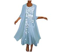 Dress Suits for Petite Women Plus Size, Summer Casual Chiffon Cardigan with Pleated Front Midi Dresses, Two Piece Dress Outfit, Elegant Mother of The Bride Sets My Orders Sale Blue