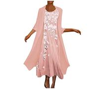Dress Suits for Petite Women Plus Size, Summer Casual Chiffon Cardigan with Pleated Front Midi Dresses, Two Piece Dress Outfit, Elegant Mother of The Bride Sets My Orders Sale Pink