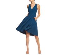 Dress The Population Catalina Plunging V-Neck Midi Dress Plain In Blue Blue M