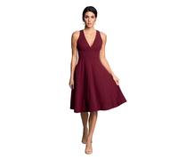 Dress The Population Catalina Plunging V-Neck Midi Dress Plain In Red Red S