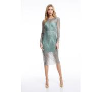 Dress The Population Sophia Long Sleeves Bodycon Midi Dress Sequin In Green Green S