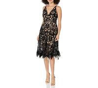 Dress the Population Women's Blair Plunging Fit and Flare Midi Dress, Black/Nude, S