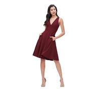 Dress the Population Women's Catalina Solid Sleeveless FIT & Flare MIDI Dress, Burgundy, XX-Large