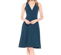 Dress the Population Women's Catalina Solid Sleeveless FIT & Flare MIDI Dress, Peacock Blue, X-Small