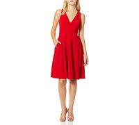 Dress the Population Women's Catalina Solid Sleeveless FIT & Flare MIDI Dress, Rouge, Medium