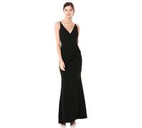 Dress the Population Women's Jordan Plunging Drape Front Sleeveless Long Gown with Slit Dress, Black, Large