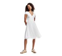 Dress the Population Women's Plunging Mix Media Cap Sleeve A-line Midi Dress, Cream-Corey, M