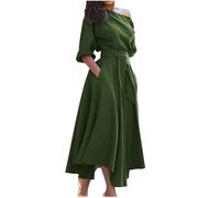 Dress Tight Short Women's Shoulder Maxi Off with Belt A-line Irregular Hem Summer Women's Dress Beach Dresses Women's Summer Large Sizes, Army Green, M