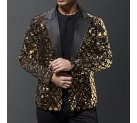 Dress to Men's Diamond Patterned Sequin Blazer for Any Event Style (XL Golden)