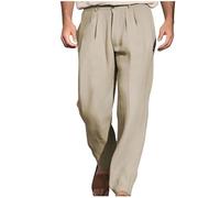 Dress Trousers Men Loose Fit Formal Trouser Plain Colour Pleated Front Bottoms Vintage Straight Leg Business Dressy Pants Lightweight Summer Casual Clothes for Wedding Dinner