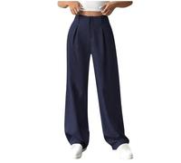 Dress Trousers Women Wide Leg Button Casual Palazzo Pants Full Length Summer Formal Womens Pants with Pockets Business Work Joggers Blue