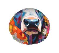 Dress up a beautiful cow Double layer women's shower cap, reusable, large size design suitable for all hair lengths, suitable for girls, spa and home salon use.