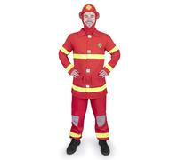 Dress Up America Adults Firefighter Costume - Mens Red Fireman Jumpsuit Set | Complete Emergency Worker Outfit with Helmet - Perfect for Halloween, Fancy Dress Parties, Stage Shows & Occupation Role Play