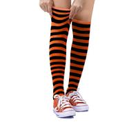Dress Up America Cotton Striped Socks for Kids, Orange & Black, 10