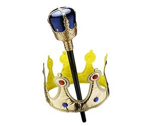 Dress Up America Kids Gold Crown and Scepter Props for Children Role Play | Royal Accessory Set with Shiny Jewels - Suitable for World Book Day, King Costume Parties, School Plays and Dress Up Fun