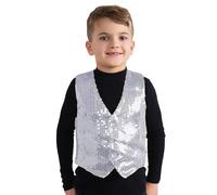 Dress Up America Kids Sequin Vest - Shiny Dance Sparkly Silver Waistcoat