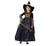 Dress Up America Little Girl Black and Orange Witch Costume - Beautiful Dress Up Set for Role Play