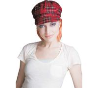 Dress Up America Plaid Newsboy Hat with Hair - Red Color (One Size)