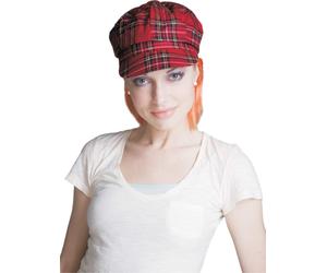 Dress Up America Plaid Newsboy Hat with Hair - Red Color (One Size)