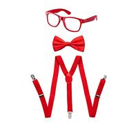 Dress Up America Red Neon Suspender, Bow-Tie, Sunglasses, & Accessory Set - Adults Size Suspenders