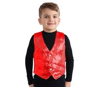 Dress Up America Sequin Vest - Kids Shiny Dance Vest - Sparkly Waistcoat For Kids - Red Party Costume