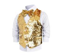 Dress Up America Sequin Vest with Bowtie - Gold Sparkly Vest for Boys - Costume Dress Up Party Sequin Waistcoat for Kids - Boys Glitter Coat