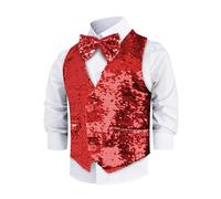 Dress Up America Sequin Vest with Bowtie - Red Sparkly Vest for Boys - Costume Dress Up Party Sequin Waistcoat for Kids - Boys Glitter Coat