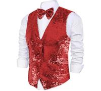 Dress Up America Sequin Waistcoat with Bowtie - Red Shiny V-neck for Men
